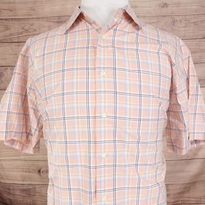 DANIEL CREMIEUX COLLECTION CLASSIC FIT SHORT SLEEVE PEACH BUTTON UP SHIRT SZ L‎